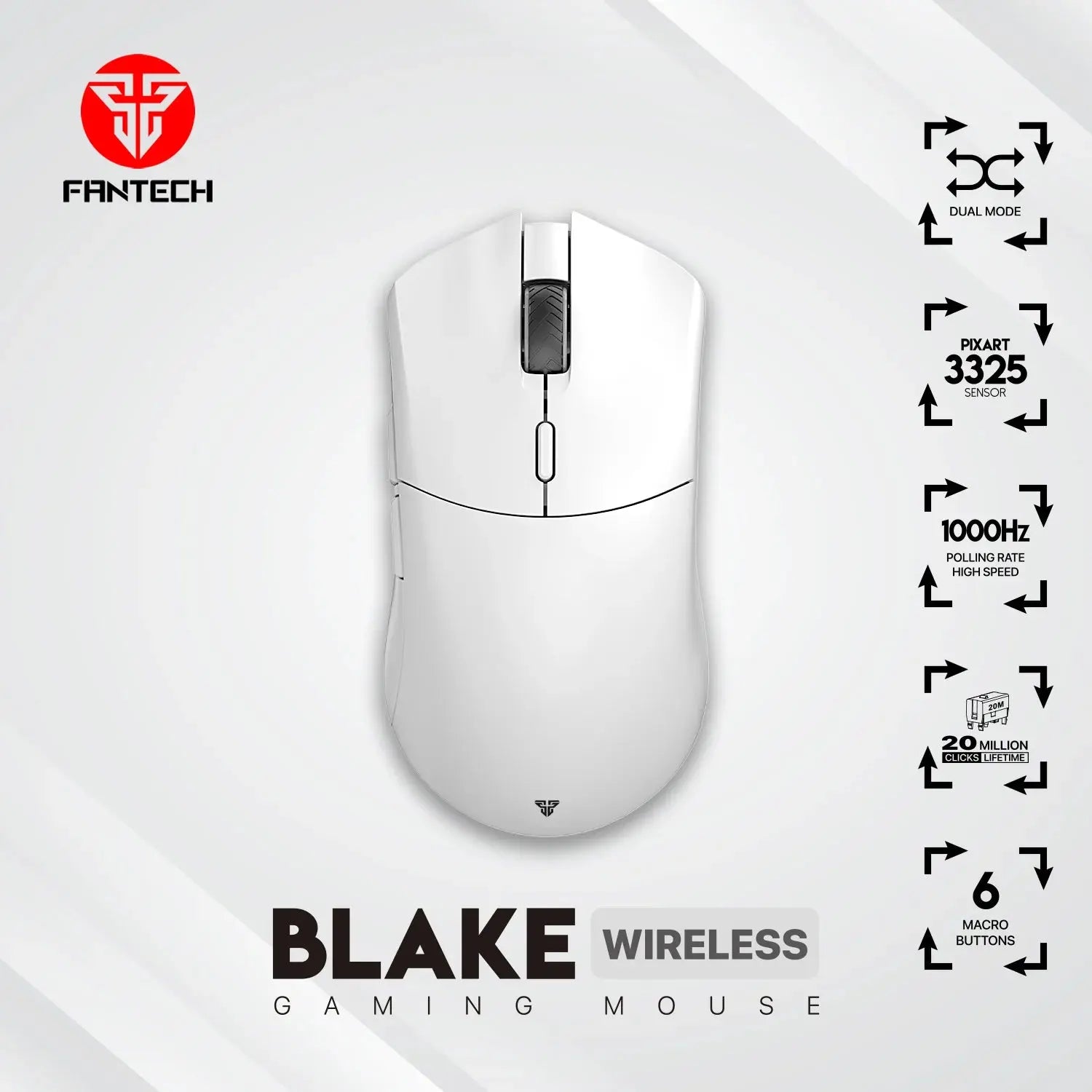 Fantech WGC5 Wireless Mouse Gaming Rechargeable DUAL MODE PIXART ماوس فانتك - المتحدة للألكترونيات