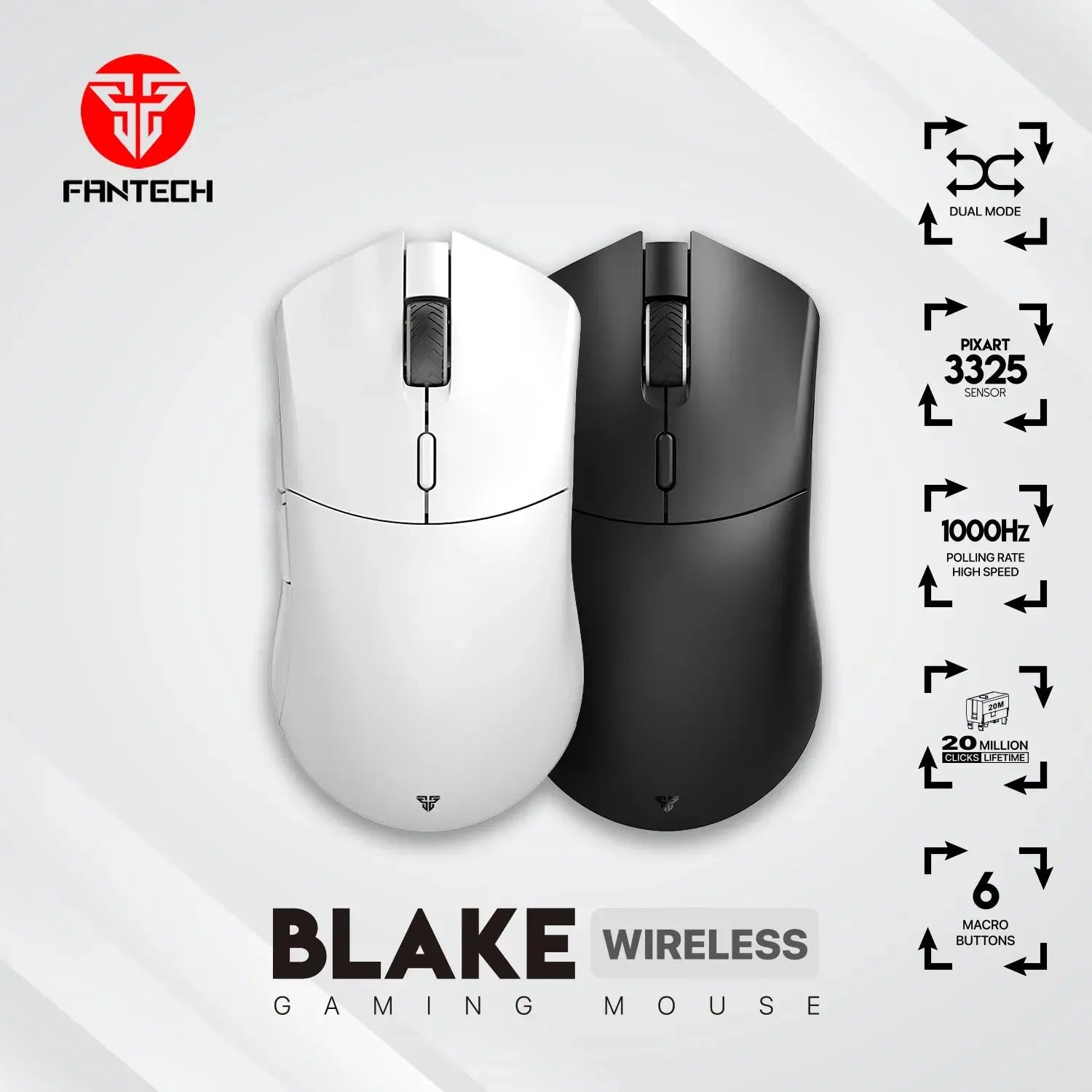 Fantech WGC5 Wireless Mouse Gaming Rechargeable DUAL MODE PIXART ماوس فانتك - المتحدة للألكترونيات