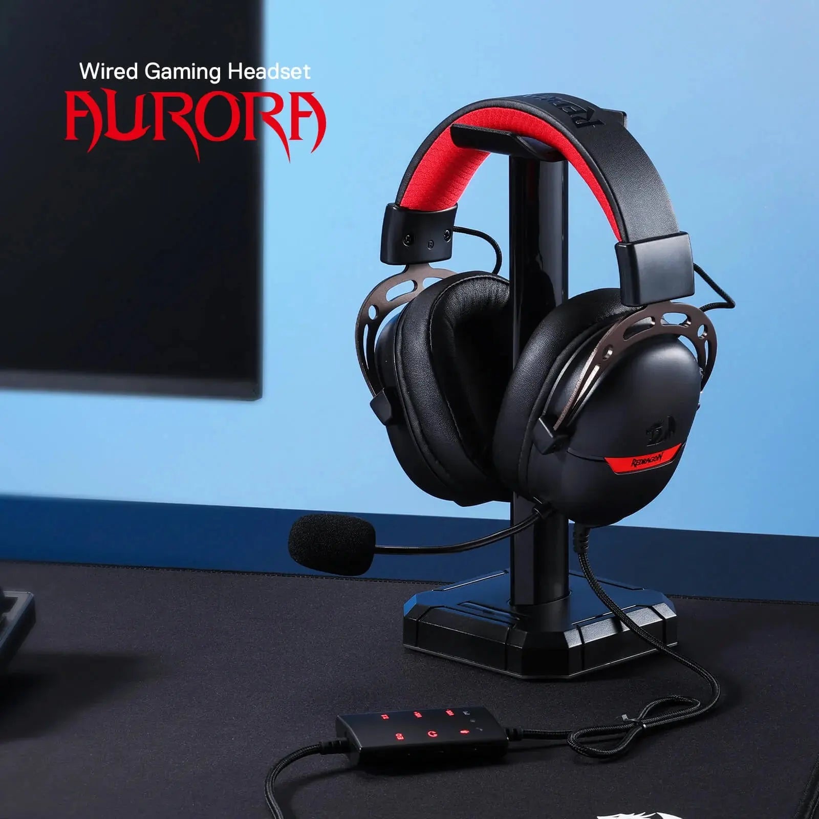 Redragon H376 Aurora Wired Gaming Headset, 7.1 Surround Sound Over-Ear Headphone w/40 MM Audio Drivers, Advanced EQ Mode, 240g Lightweight, Cozy Memory Foam Pads, USB Powered for PC/PS4/NS - Black  المتحدة للألكترونيات