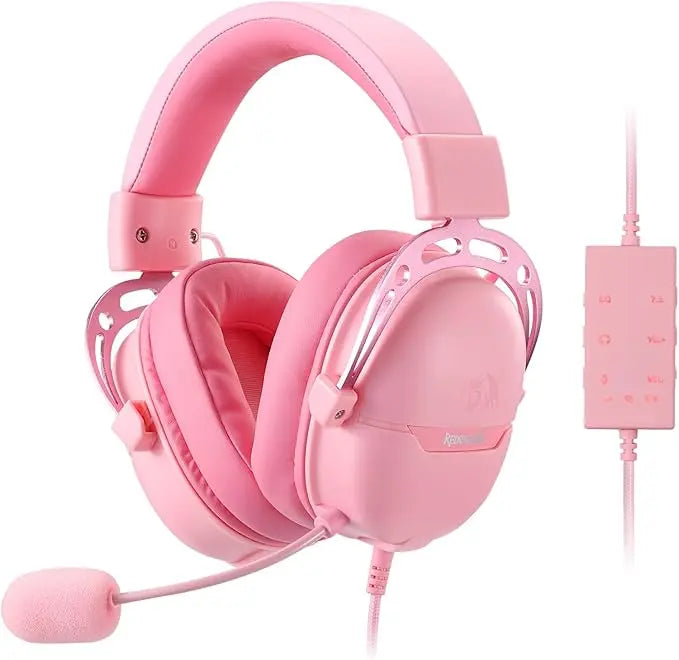 Redragon H376 Aurora Wired Gaming Headset, 7.1 Surround Sound Over-Ear Headphone w/40 MM Audio Drivers, Advanced EQ Mode, 240g Lightweight, Cozy Memory Foam Pads, USB Powered for PC/PS4/NS - Pink  المتحدة للألكترونيات