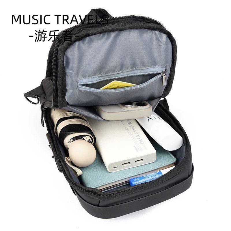 Carbon Fiber Streamline Anti-theft Sling Bag with USB Port & Waterproof, Lightweight Crossbody Bag for Hiking, Everyday Use (Blue+Brown)