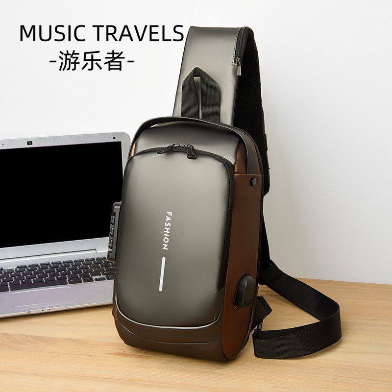 Carbon Fiber Streamline Anti-theft Sling Bag with USB Port & Waterproof, Lightweight Crossbody Bag for Hiking, Everyday Use (Blue+Brown)