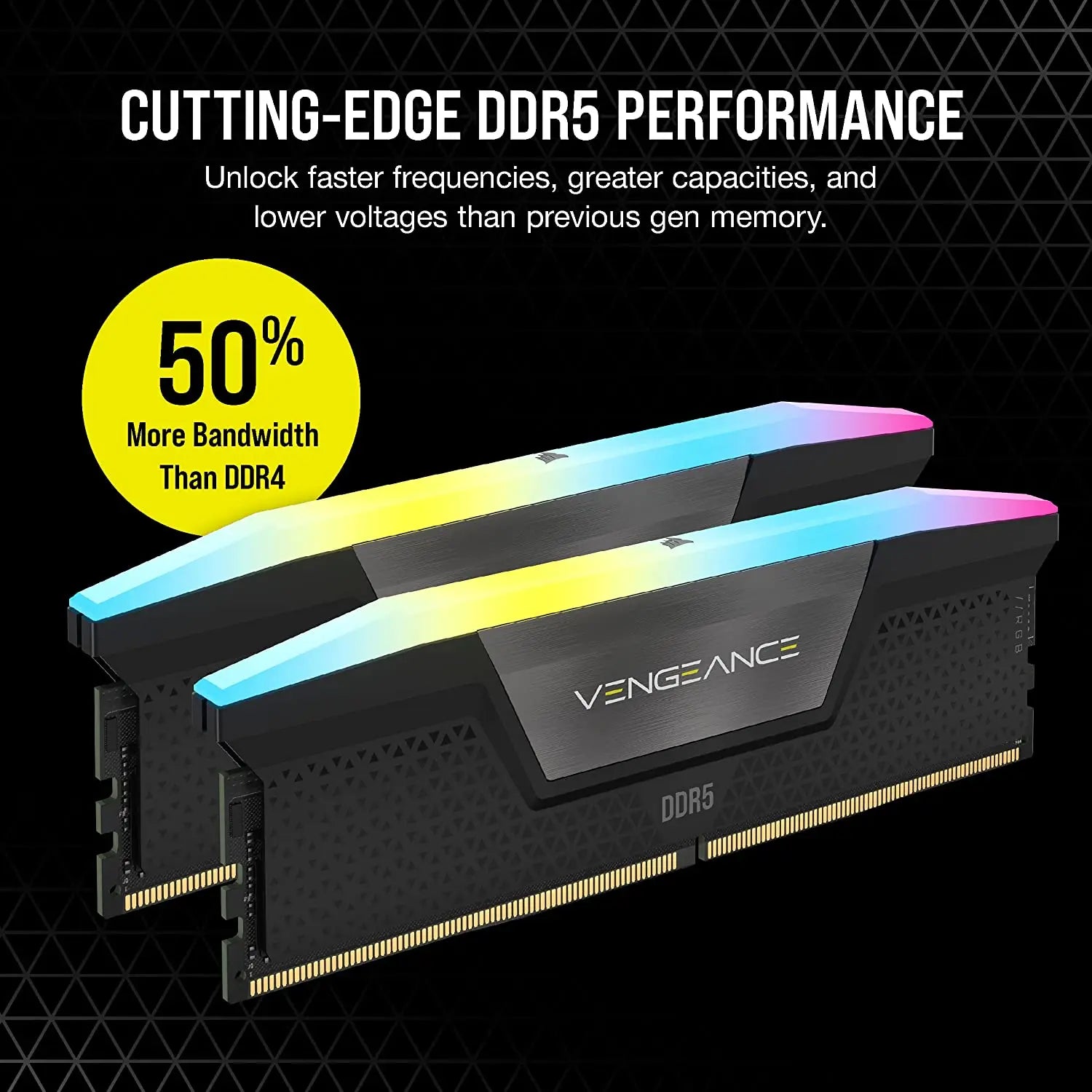 CORSAIR VENGEANCE® RGB 32GB (2x16GB) DDR5 DRAM 5600MHz C40 Memory Kit — Black - المتحدة للألكترونيات