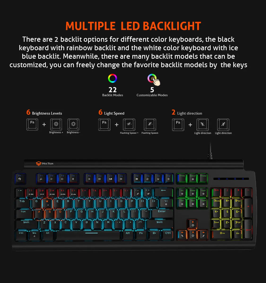 Meetion Mk600RD Keyboard Gaming RGB Mechanical  المتحدة للألكترونيات